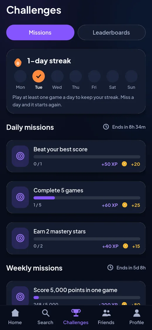 Challenges and streaks